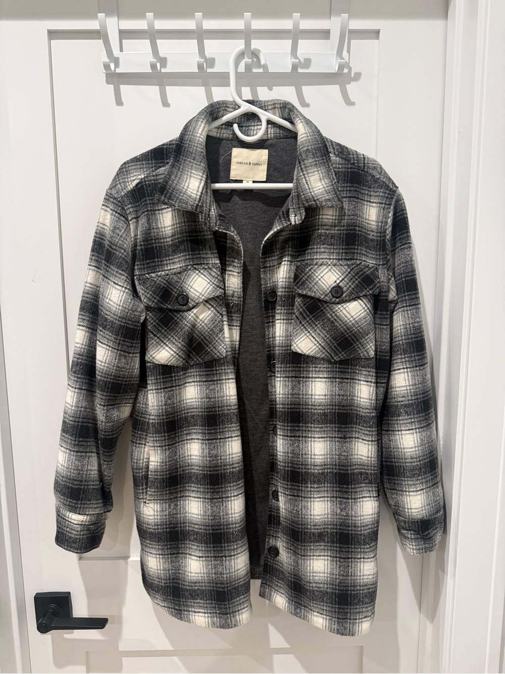 Thread & Supply Black and White Plaid Shirt Jacket